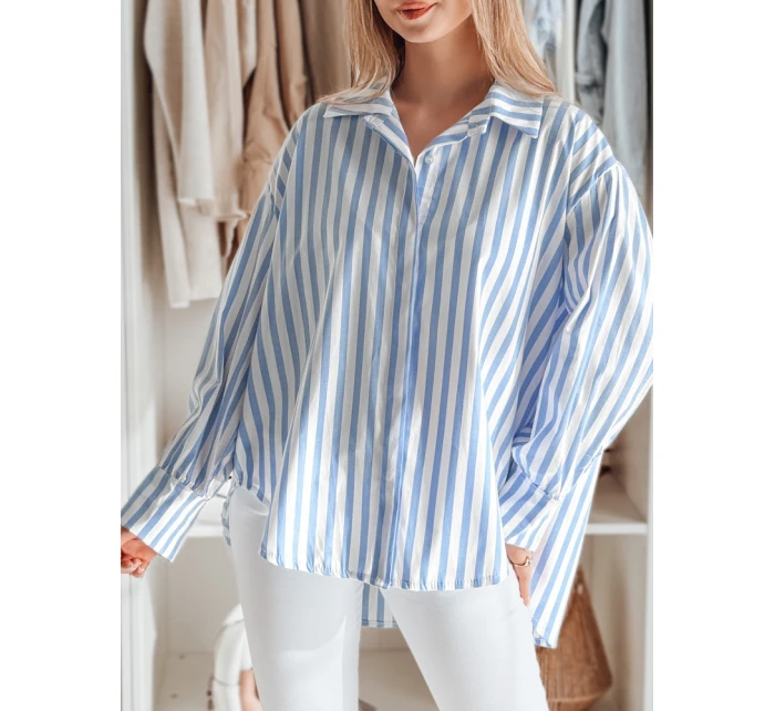 Dámské oversize tričko s prodlouženým zadním dílem SAMONE v modrobílých pruzích FashionStreet DY0461