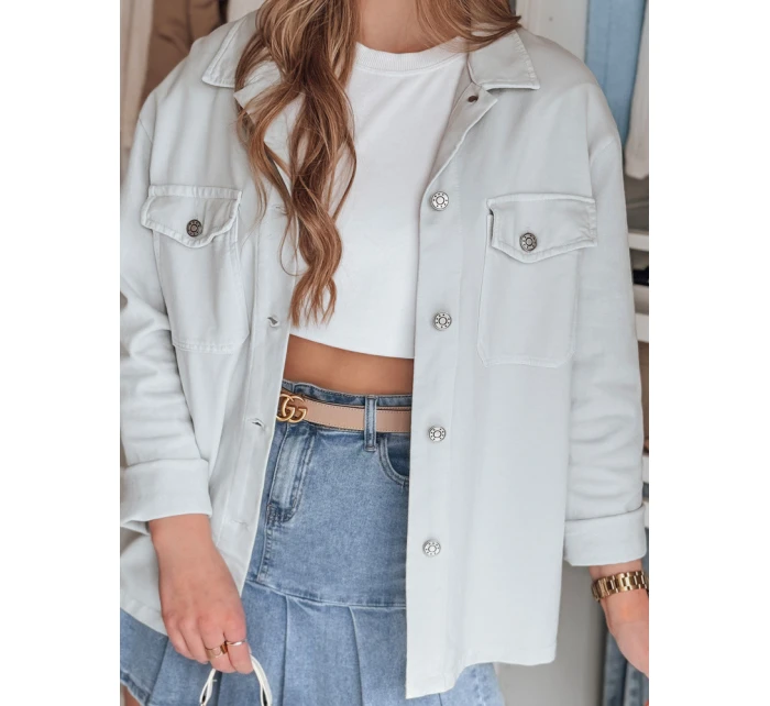 Dámské oversize košilové sako OVERBOR světle šedé FashionStreet TY4890