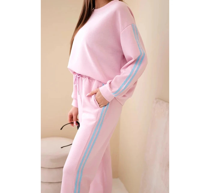 Dámský viskózový máslový komplet s lampasy pudrově růžová