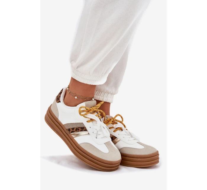 Dámské Tenisky Na Platformě S Dvojitým Šněrováním Leopardí Bílé Niteria Dámské Tenisky Na Platformě S Dvojitým Šněrováním Leopardí Bílé Niteria