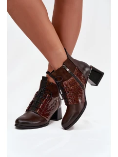 model 21712117 kožené kotníčkové boty na podpatku vyhřívané čokoládové - Zazoo