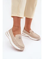 Dámské vzorované mokasíny z přírodní kůže béžové model 22095036 - EVENTO Dámské vzorované mokasíny z přírodní kůže béžové model 22095036 - EVENTO