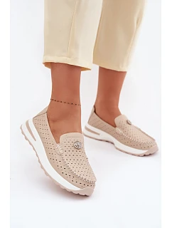 Dámské vzorované mokasíny z přírodní kůže béžové model 22095036 - EVENTO