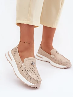 Dámské vzorované mokasíny z přírodní kůže béžové model 22095036 - EVENTO