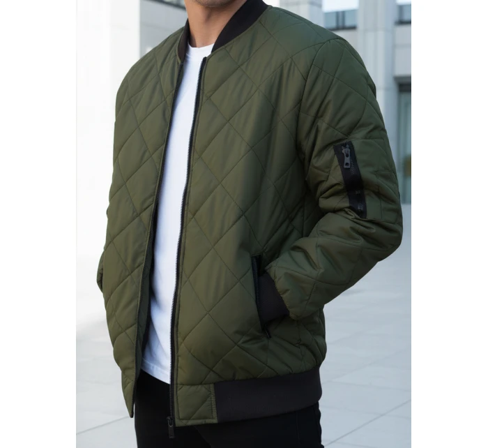 Pánská prošívaná bunda bomber zelená TX2216 Pánská prošívaná bunda bomber zelená TX2216