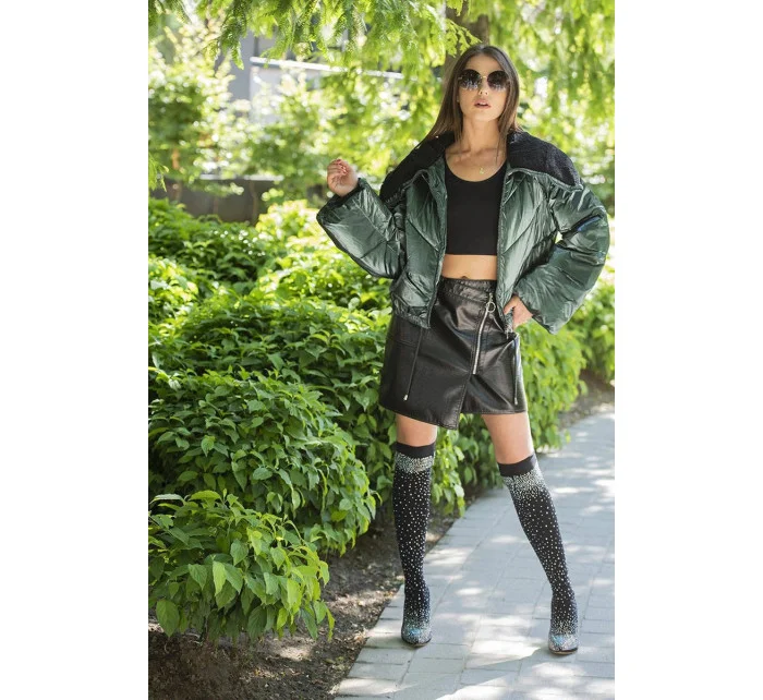 Zelená krátká dámská oversize bunda se širokými rukávy (j9-016)