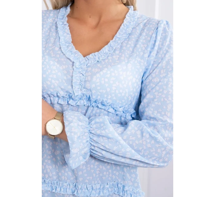 Šaty s ozdobnými volánky modré