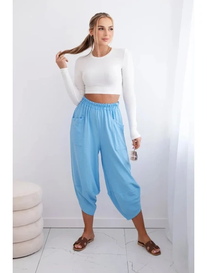 Kalhoty se širokými nohavicemi a kapsami modrý Kalhoty se širokými nohavicemi a kapsami modrý