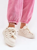 Eko Kožené Tenisky Na Platformě Béžové Penolle