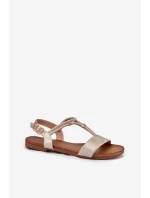 Dámské Plné Sandály S Pásky model 21698276 Zlaté - S.Barski Dámské Plné Sandály S Pásky model 21698276 Zlaté - S.Barski