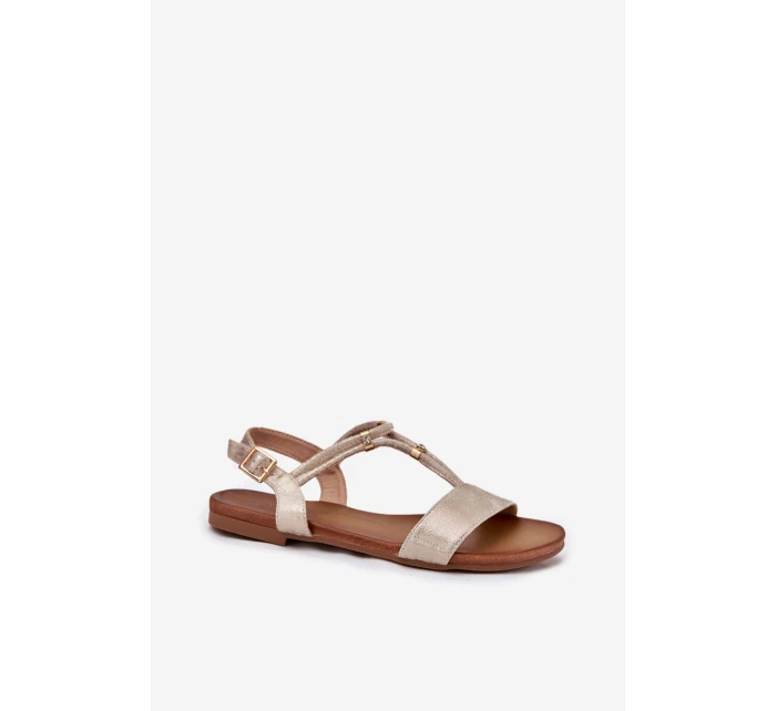 Dámské Plné Sandály S Pásky model 21698276 Zlaté - S.Barski Dámské Plné Sandály S Pásky model 21698276 Zlaté - S.Barski