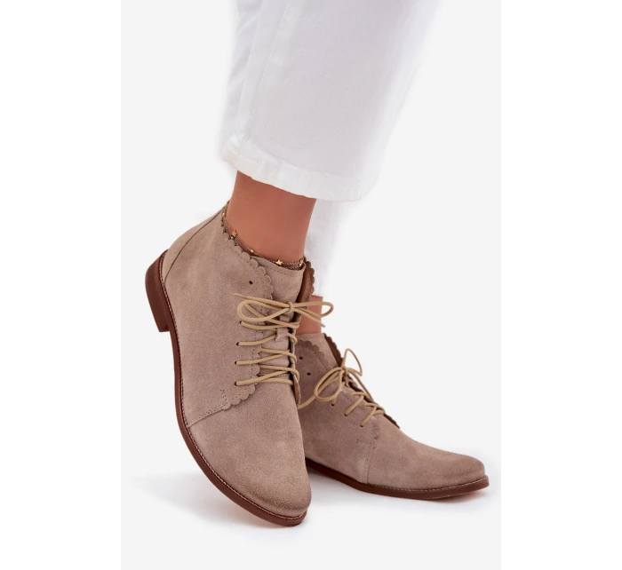 Semišové kotníkové boty na plochém podpatku Cappuccino Zazoo 4078