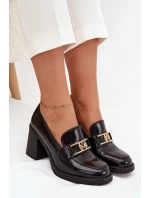 Dámské polobotky na podpatku se zlatým detailem černé model 21710793 - Boto