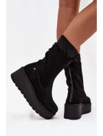Dámské kožené semišové kotníkové boty na masivní platformě Maciejka A7161-20 Černé