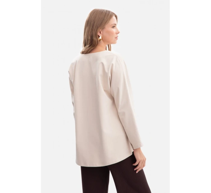 B304 Pletený svetr s výstřihem do V - pískový