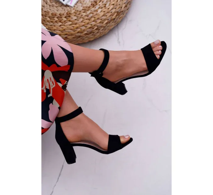 Dámské Sandály Na Podpatku Semišové Černé Lexi