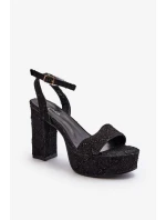 Černé džínové sandály na vysokém podpatku Acrana Černé džínové sandály na vysokém podpatku Acrana