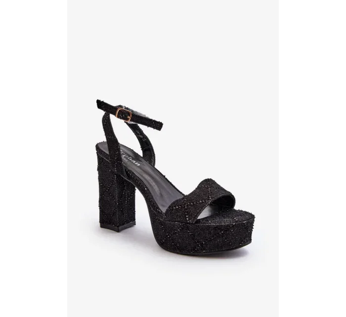 Černé džínové sandály na vysokém podpatku Acrana Černé džínové sandály na vysokém podpatku Acrana