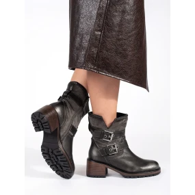 Jedinečné dámské   kotníčkové boty na širokém podpatku