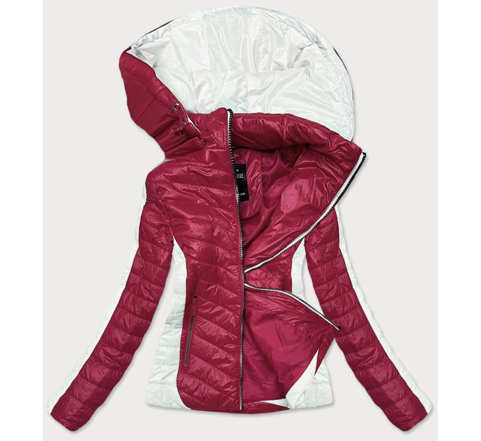 Dvoubarevná červeno/ecru dámská bunda s kapucí (6318)