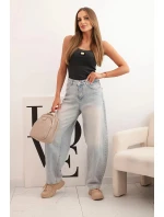 Dámská pruhovaná tílko s ozdobnou nášivkou grafitový melír