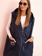 Dámská prošívaná vesta Plus Size s kapucí na zip modrá