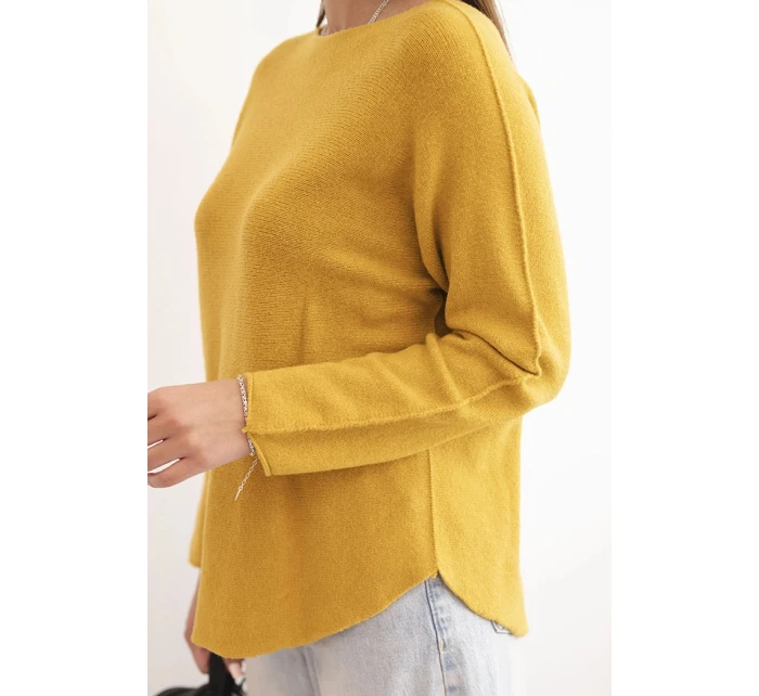 Dámský svetr z viskózy s dlouhým rukávem a kulatým výstřihem hořčicový