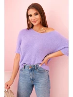 Svetr dámský z měkkého chlupu s výstřihem do V krátký rukáv světlá fialová