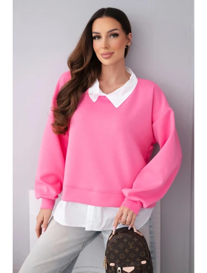 Dámská mikina z viskózy a s vsadkou cukrově růžová model 22014159 - K-Fashion