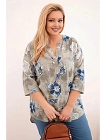 Dámská bavlněná halenka Plus Size s květinovým vzorem béžová