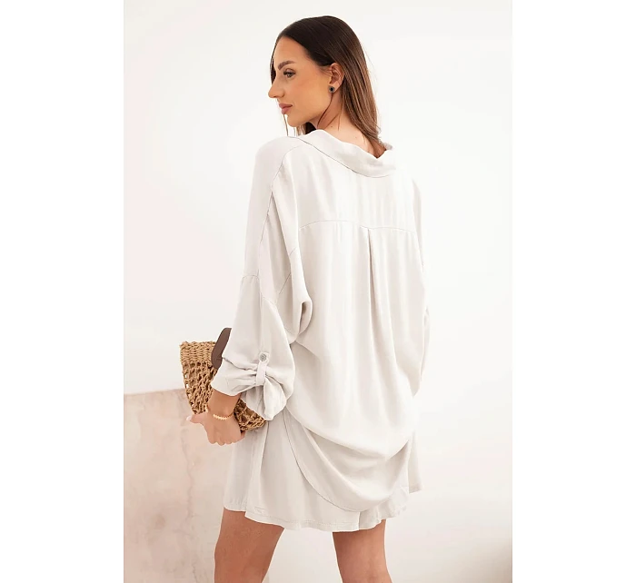 Dámský viskózový komplet košile s knoflíky a volné kraťasy béžový