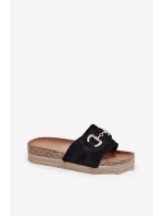 Dámské Klapky Na Platformě Se Zlatou Dekorací A Leskem Černé Morisela