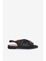 Kožené sandály na plochém podpatku s ozdobou model 21696723 černé - S.Barski