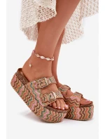 Dámské Sandály Na Masivní Platformě S Pletením A Přezkami Multikolor