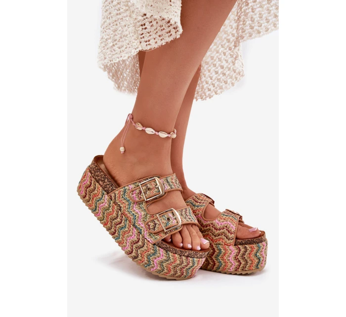 Dámské Sandály Na Masivní Platformě S Pletením A Přezkami Multikolor
