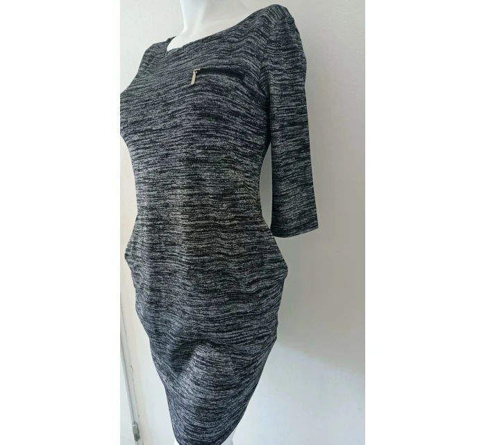 Dámské svetrové šaty 84282 tmavě šedé žíhané - Moon