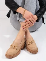 Moderní hnědé  polobotky dámské na plochém podpatku