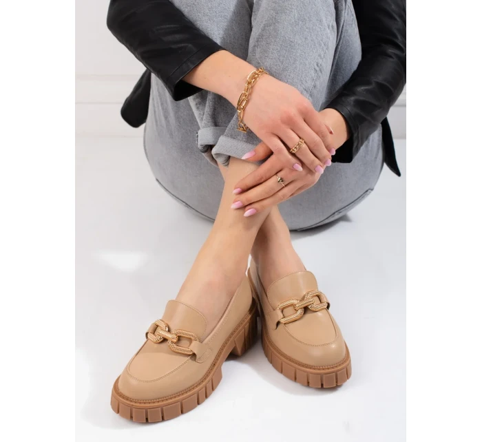 Moderní hnědé  polobotky dámské na plochém podpatku