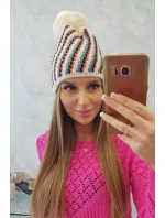 Dámská čepice s bambulí Hanna K328 ecru