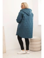Dámská bunda Plus Size prošívaná s kapucí a nápisem model 21297112 mořská - K-Fashion