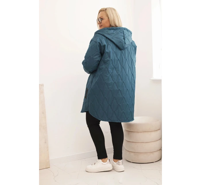 Dámská bunda Plus Size prošívaná s kapucí a nápisem model 21297112 mořská - K-Fashion