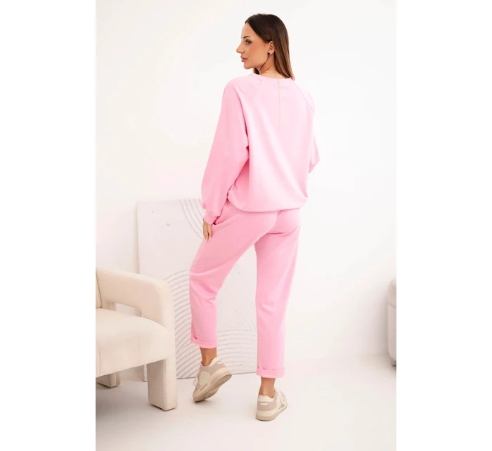 Dámská souprava máslová z viskózy s mikinou a kalhotami světle růžová