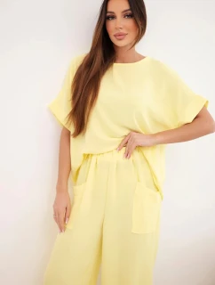 Komplet z viskózy model 22018674 + kalhoty žlutý - K-Fashion