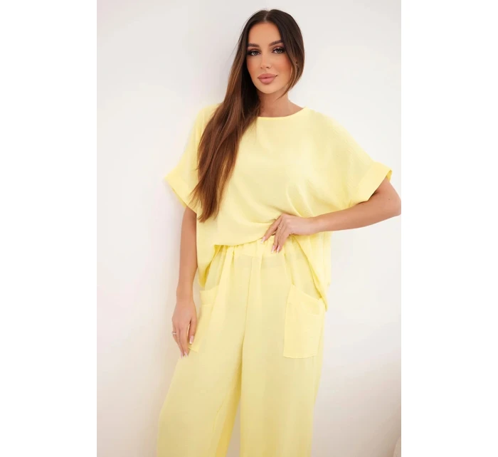 Komplet z viskózy model 22018674 + kalhoty žlutý - K-Fashion