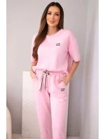 Dámská viskózová souprava s model 22030092 efektem s krátkým rukávem a kalhotami s ohrnutými nohavicemi světle růžová - K-Fashion