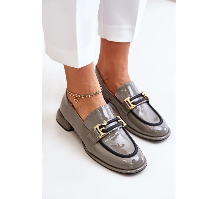 Lakované Dámské Polobotky Na Klínku S Ozdobou Artiker 55C0412 Šedé