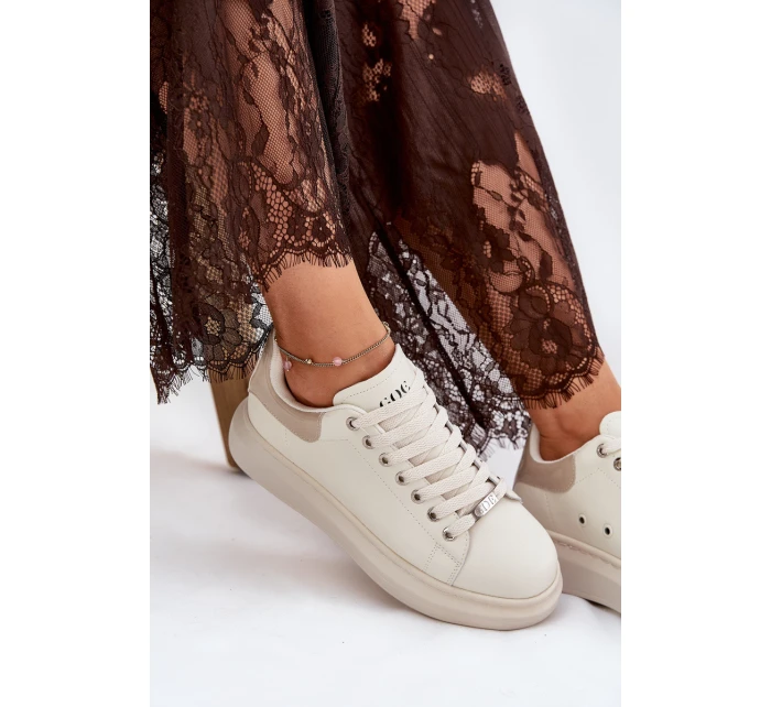 Kožené Dámské Tenisky Na Platformě Béžové model 21691425 - Goe