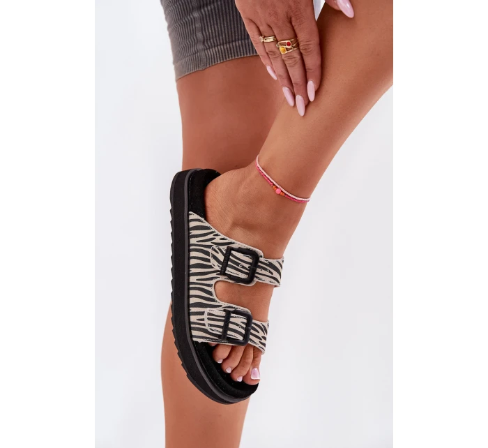 Semišové Dámské Pantofle S Přezkami D.Franklin DFSH405002 Zebra