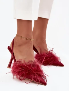 Lodičky s peřím a odhaleným patou bordó Belice