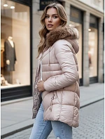 Dámská zimní bunda s kapucí TY4441 béžová - FashionStreet